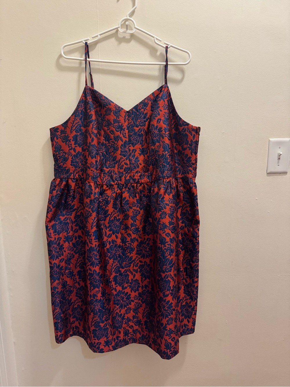 Embossed aline/ fit &Flare Spaghetti Strap Dress in Red and Navy floral pattern